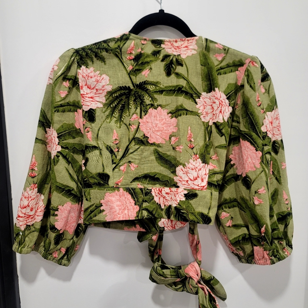 Agua Bendita Peony Print Croped Wrap Top Size Medium - Picture 4 of 15